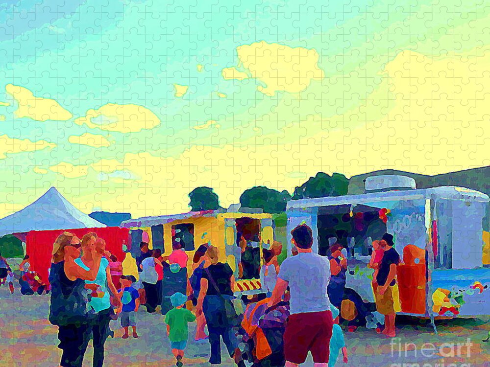 Food Truck Jigsaw Puzzle featuring the painting Summer Family Fun Paintings Of Food Truck Art Roadside Eateries Dad Mom And Little Boy Cspandau by Carole Spandau