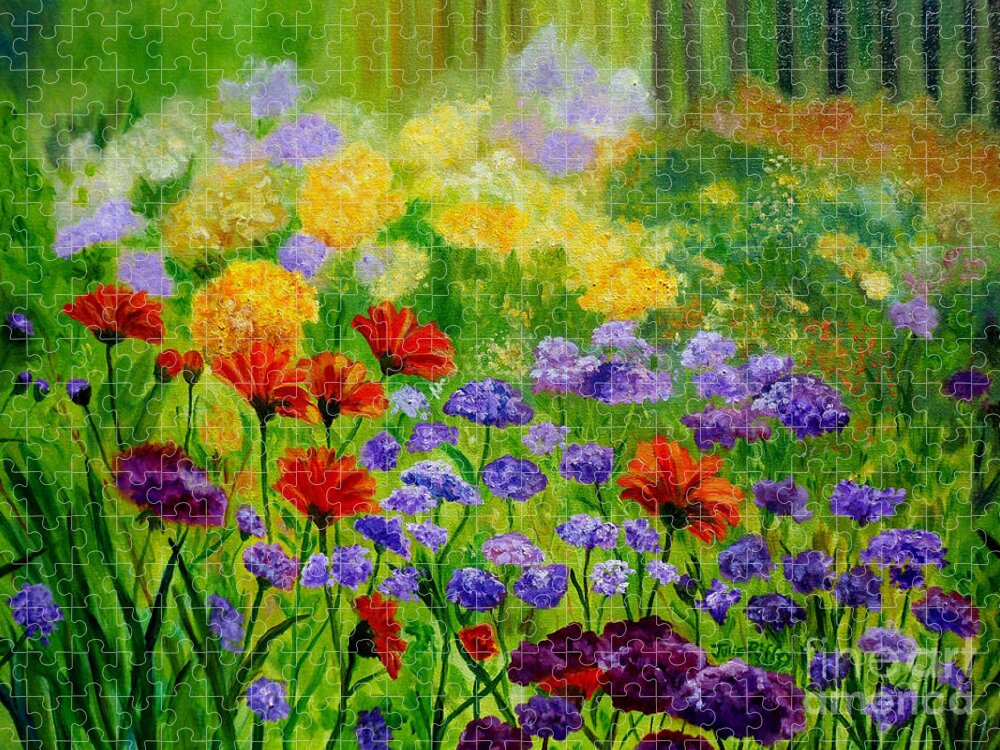 Flowers Jigsaw Puzzle featuring the painting Summer Show by Julie Brugh Riffey