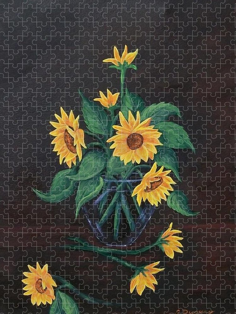 Yellow Jigsaw Puzzle featuring the painting Sun Flowers by Sharon Duguay