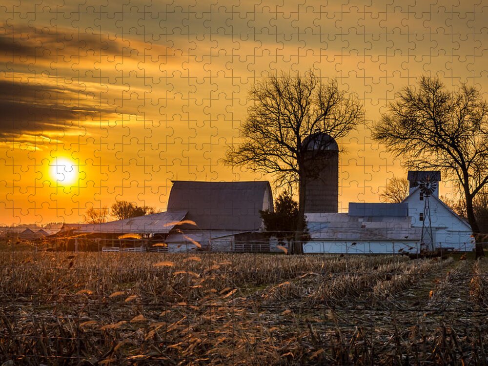 Barn Jigsaw Puzzle featuring the photograph Sun Rise Over the Farm by Ron Pate