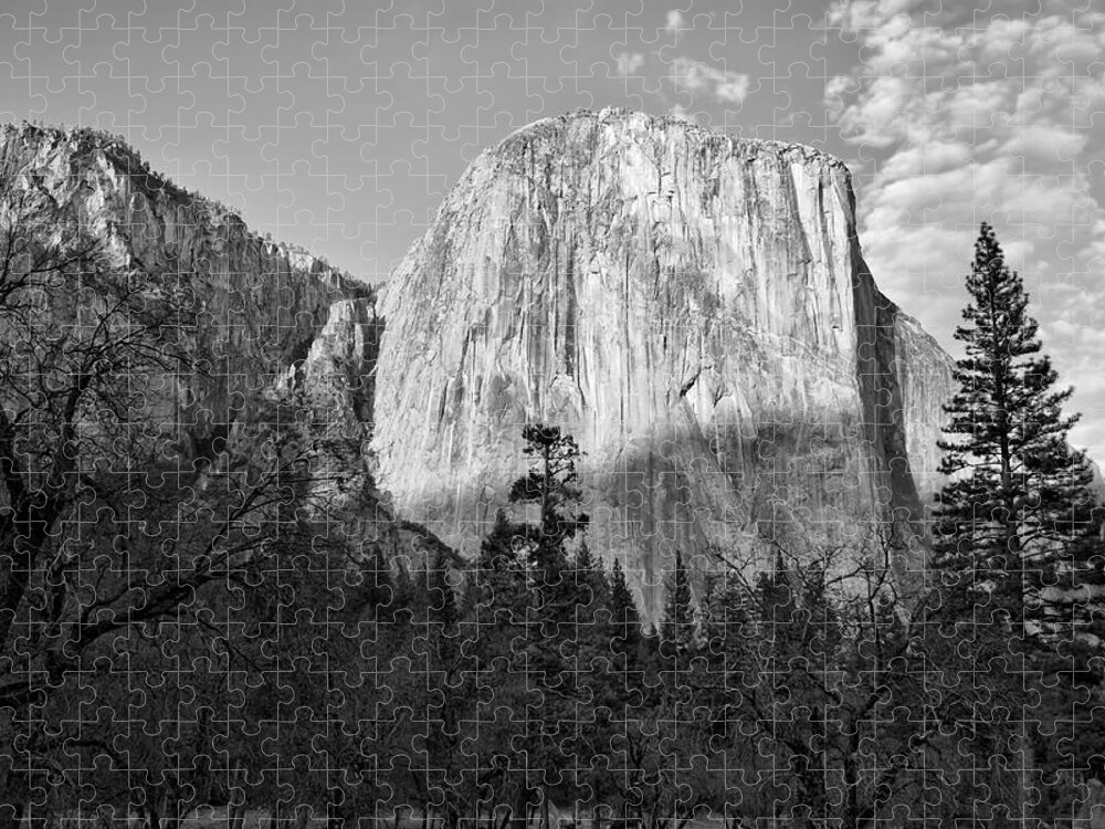 America Jigsaw Puzzle featuring the photograph Sun Setting on El Capitan - Yosemite National Park - Monochrome Edition by Gregory Ballos