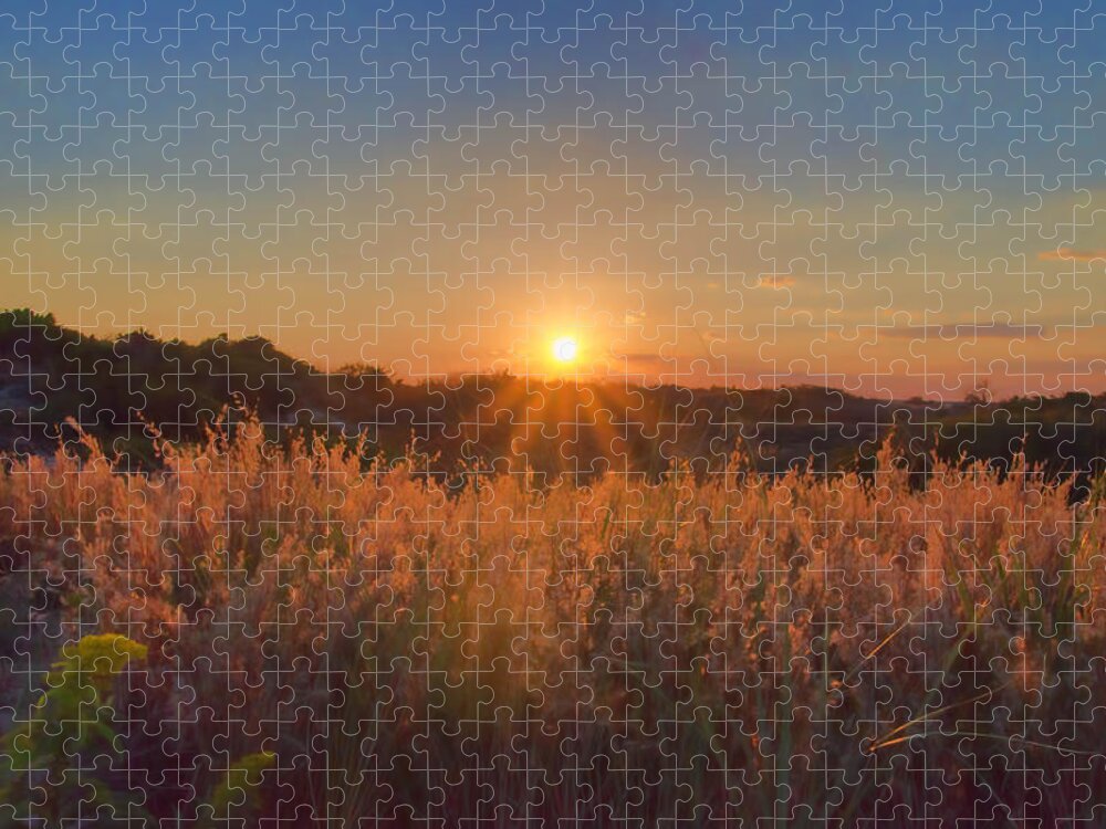 Sunset Jigsaw Puzzle featuring the photograph Sun Setting Over Island Beach State Park by Beth Sawickie