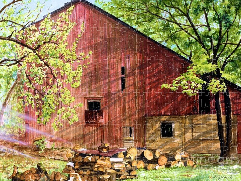Watercolor Barn Jigsaw Puzzle featuring the painting Sun Stroked by Barbara Jewell