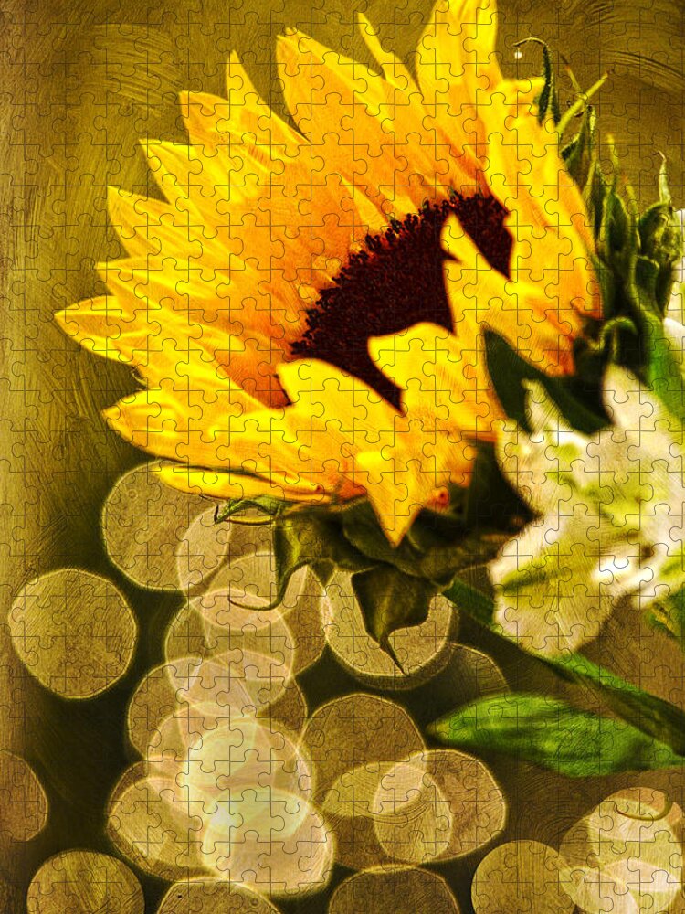 Sunflower Jigsaw Puzzle featuring the photograph Sunflower And The Lights by Sandi OReilly