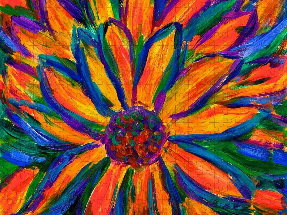 Sunflower Jigsaw Puzzle featuring the painting Sunflower Burst by Kendall Kessler