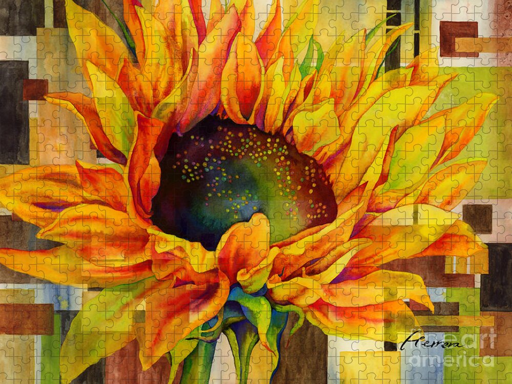 Sunflower Jigsaw Puzzle featuring the painting Sunflower Canopy by Hailey E Herrera