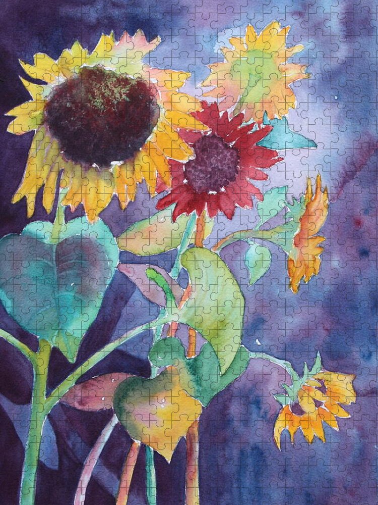Flowers Jigsaw Puzzle featuring the painting Sunflower Color by Nancy Jolley