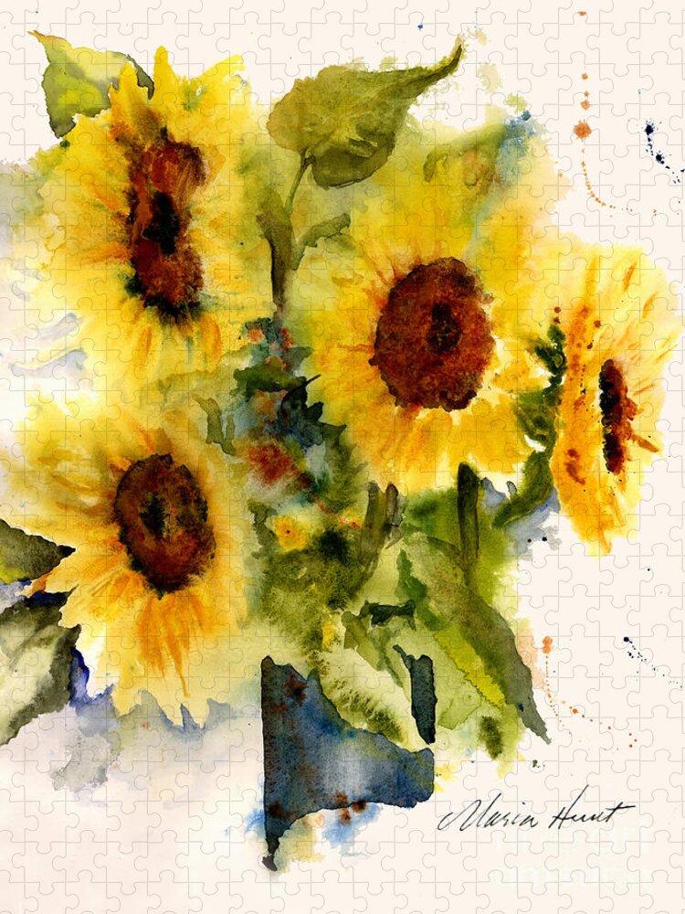 Sunflowers In A Vase Jigsaw Puzzle featuring the painting Autumn's Sunshine by Maria Hunt