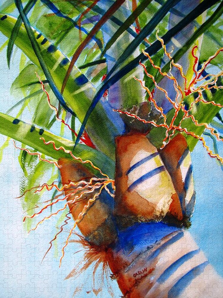 Palm Jigsaw Puzzle featuring the painting Sunlit Palm by Carlin Blahnik CarlinArtWatercolor