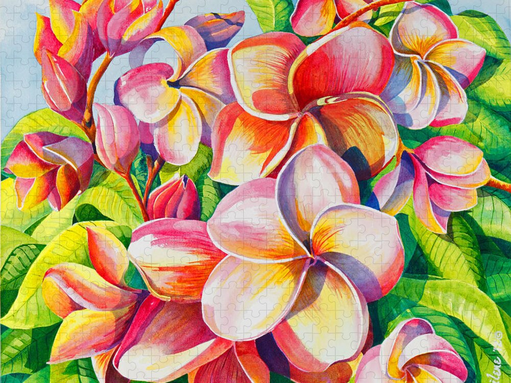Flowers Jigsaw Puzzle featuring the painting Sunlit Plumeria by Janis Grau