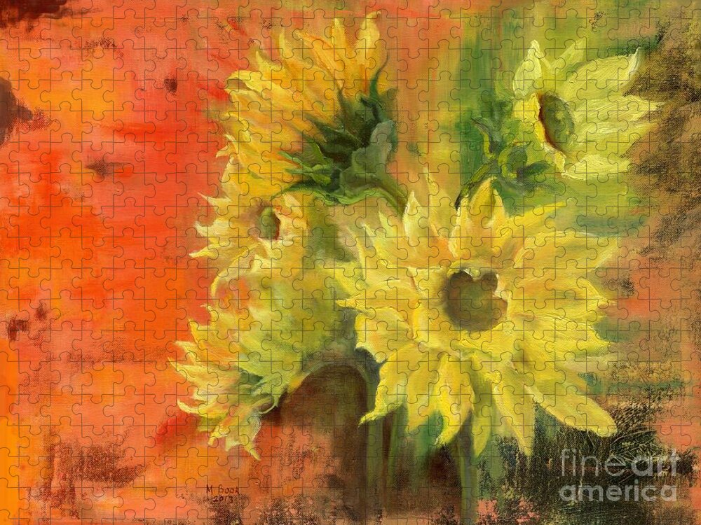 Sunflowers Jigsaw Puzzle featuring the painting Sunny by Marlene Book