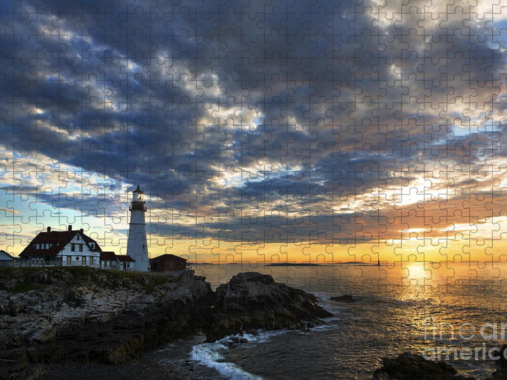 Altantic Ocean Jigsaw Puzzle featuring the photograph Sunrise at Portland Head Light by Diane Diederich