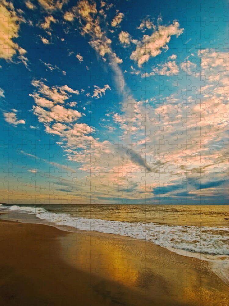 Seashore Jigsaw Puzzle featuring the photograph Sunrise coming at the shore. by Bill Jonscher