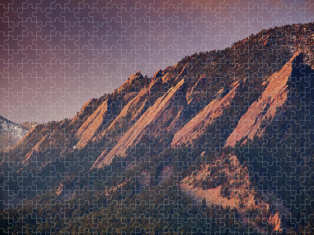 Scenics Jigsaw Puzzle featuring the photograph Sunrise On Boulder Colorado Flatirons by Beklaus