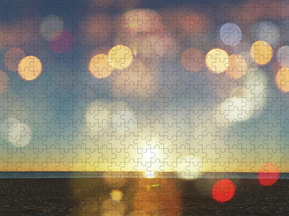 Scenics Jigsaw Puzzle featuring the photograph Sunrise With Lens Flares Over A Beach by Buena Vista Images