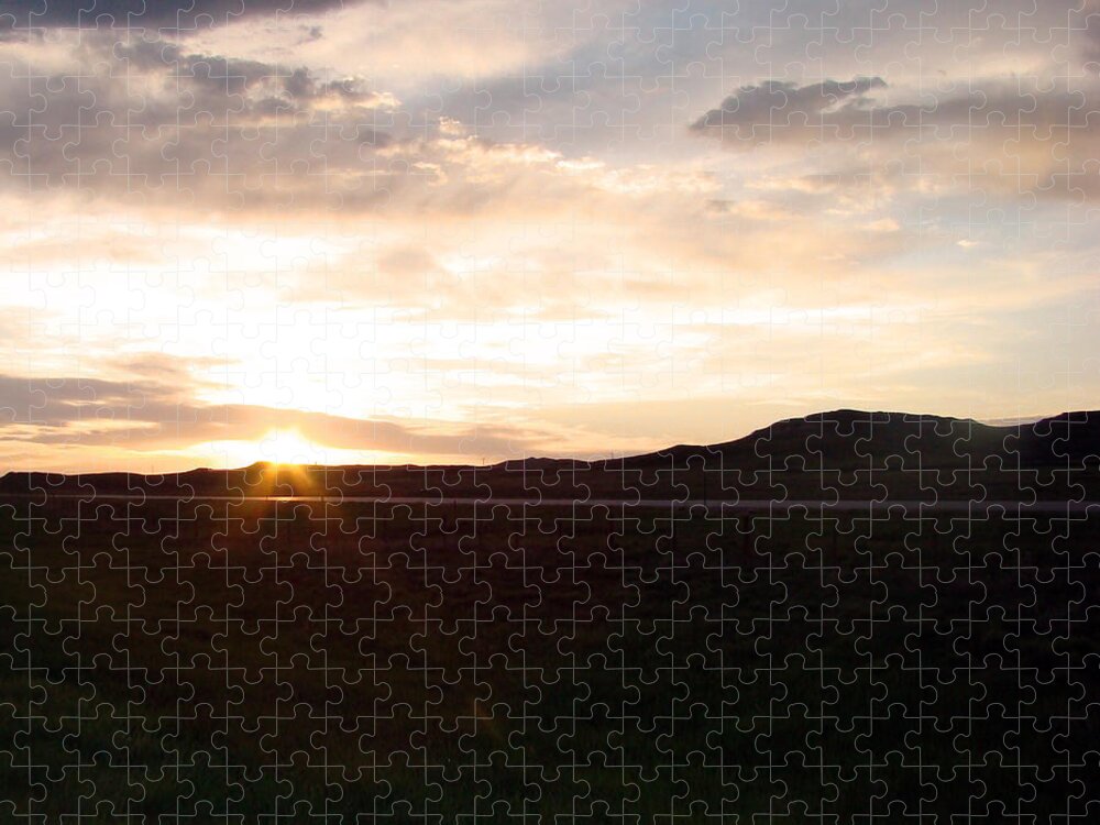 Interstate 90 Jigsaw Puzzle featuring the photograph Sunset across I 90 by Cathy Anderson