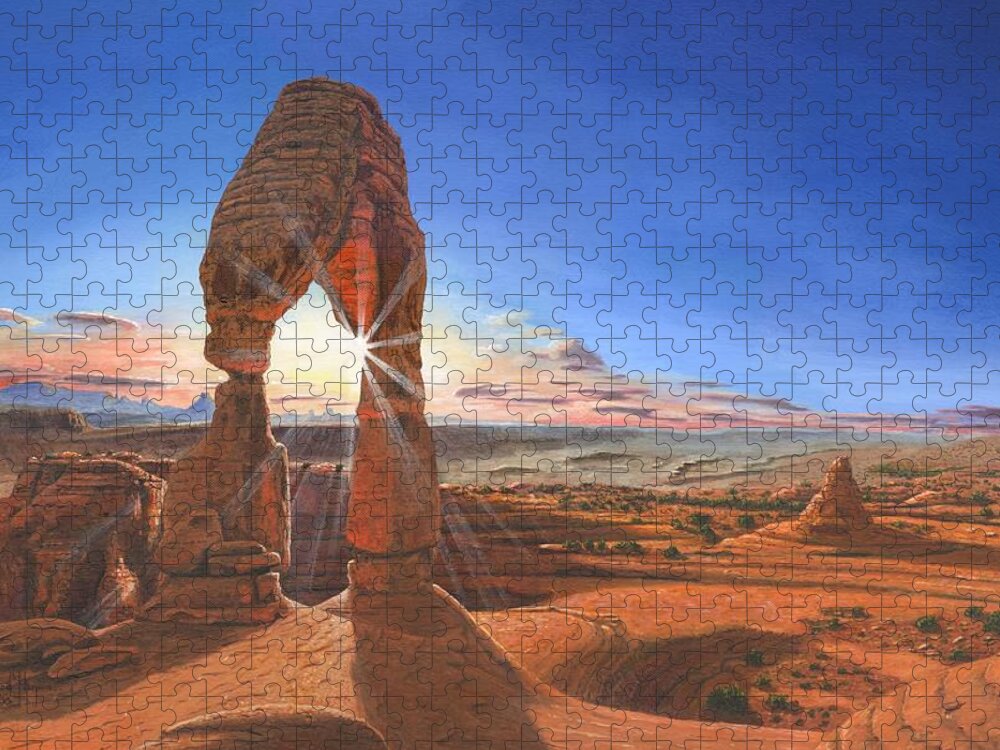 #faatoppicks Jigsaw Puzzle featuring the painting Sunset at Delicate Arch Utah by Richard Harpum