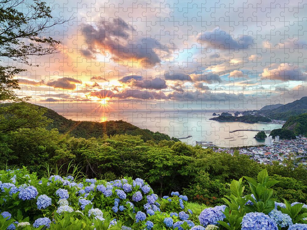 Tranquil Scene Jigsaw Puzzle featuring the photograph Sunset At Hydrangea Hills by Tommy Tsutsui