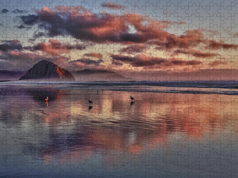 Morro Bay Jigsaw Puzzle featuring the photograph Sunset at Morro Strand by Beth Sargent