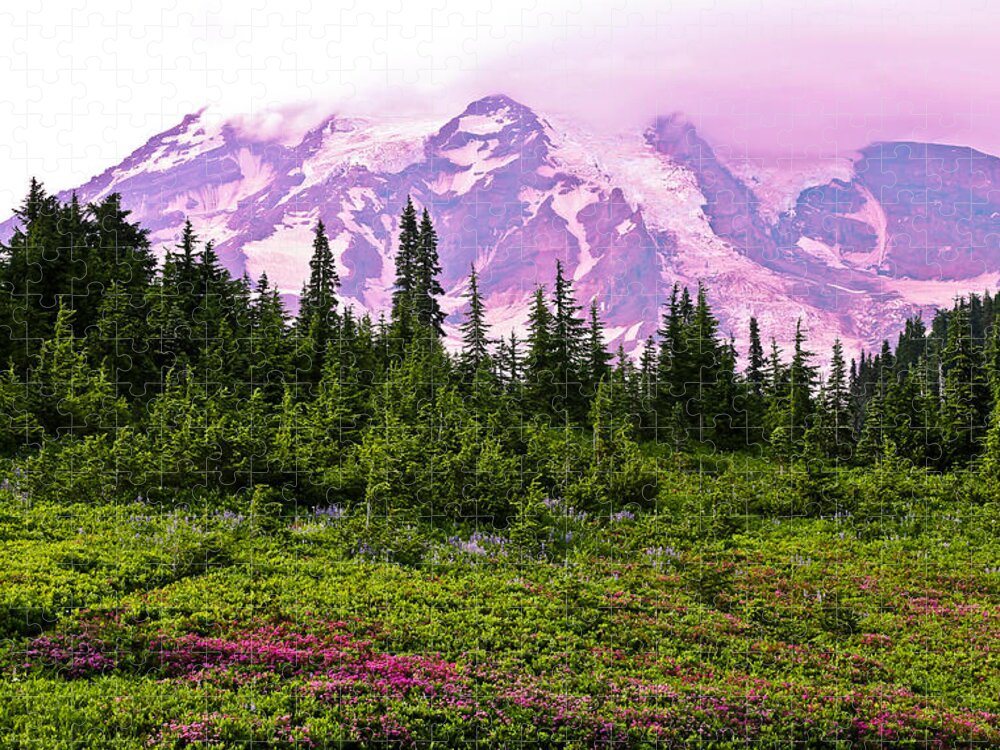 Mt. Rainier Jigsaw Puzzle featuring the photograph Sunset at Mt. Rainier by Athena Mckinzie