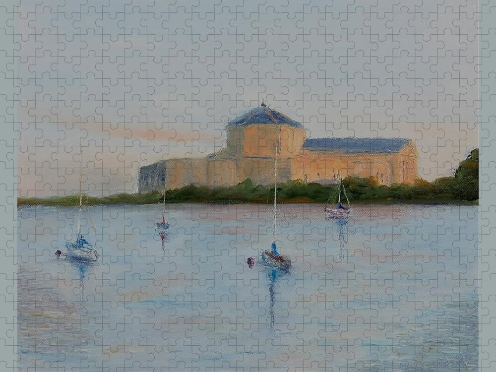 Shedd Aquarium Jigsaw Puzzle featuring the painting Sunset at the Shedd by Will Germino