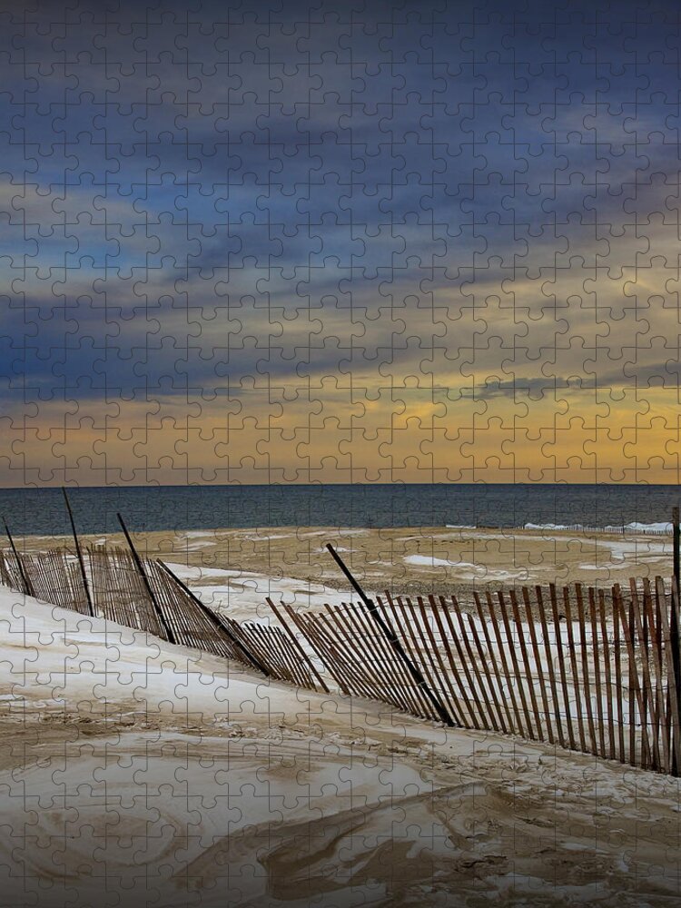 Michigan Jigsaw Puzzle featuring the photograph Sunset by the Beach at Grand Haven Michigan during Winter by Randall Nyhof