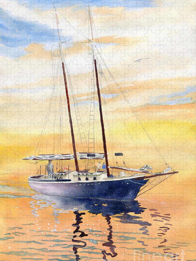 Sailboat Jigsaw Puzzle featuring the painting Sunset Cruise by Melly Terpening