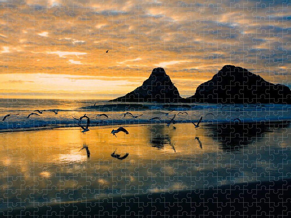 Nature Photography Jigsaw Puzzle featuring the photograph Sunset Flight by Bonnie Bruno