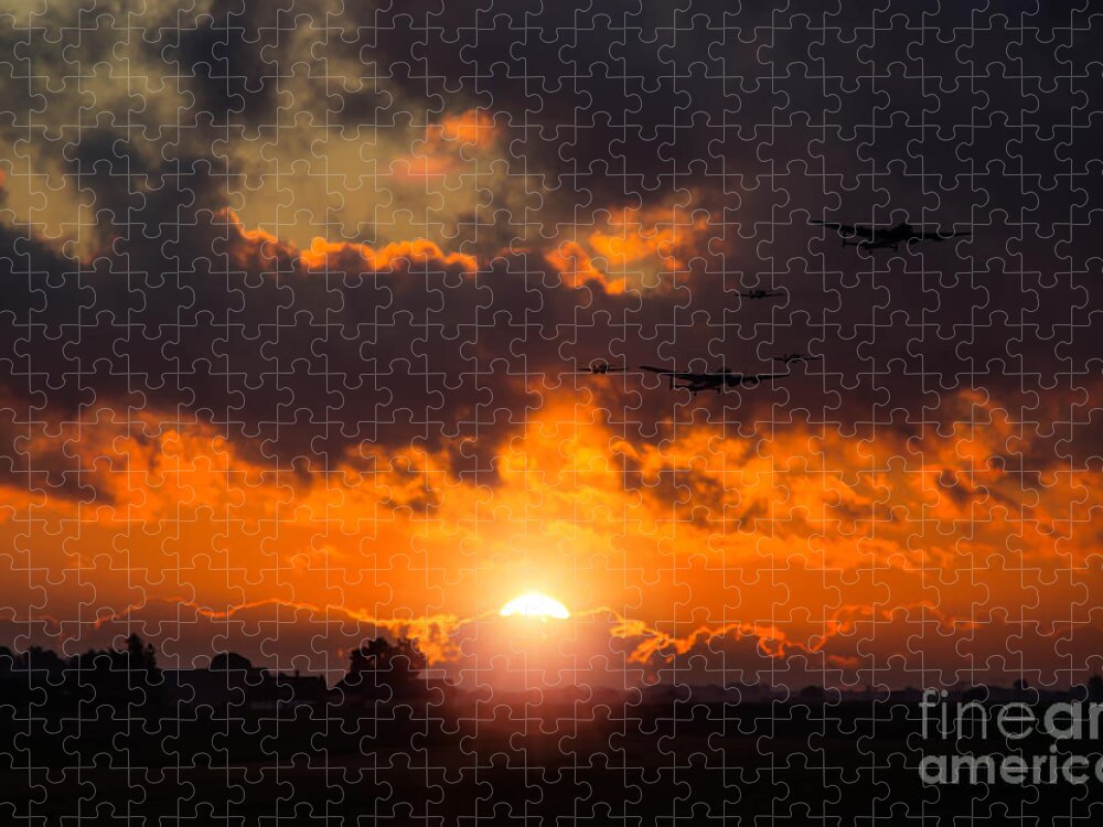 Avro Jigsaw Puzzle featuring the digital art Sunset Fly By by Airpower Art