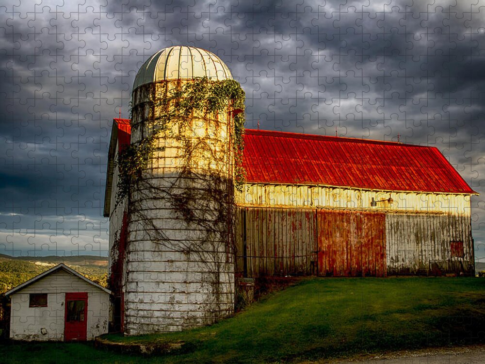 Sunset Jigsaw Puzzle featuring the photograph Sunset on a Pennsylvania Barn by John Haldane