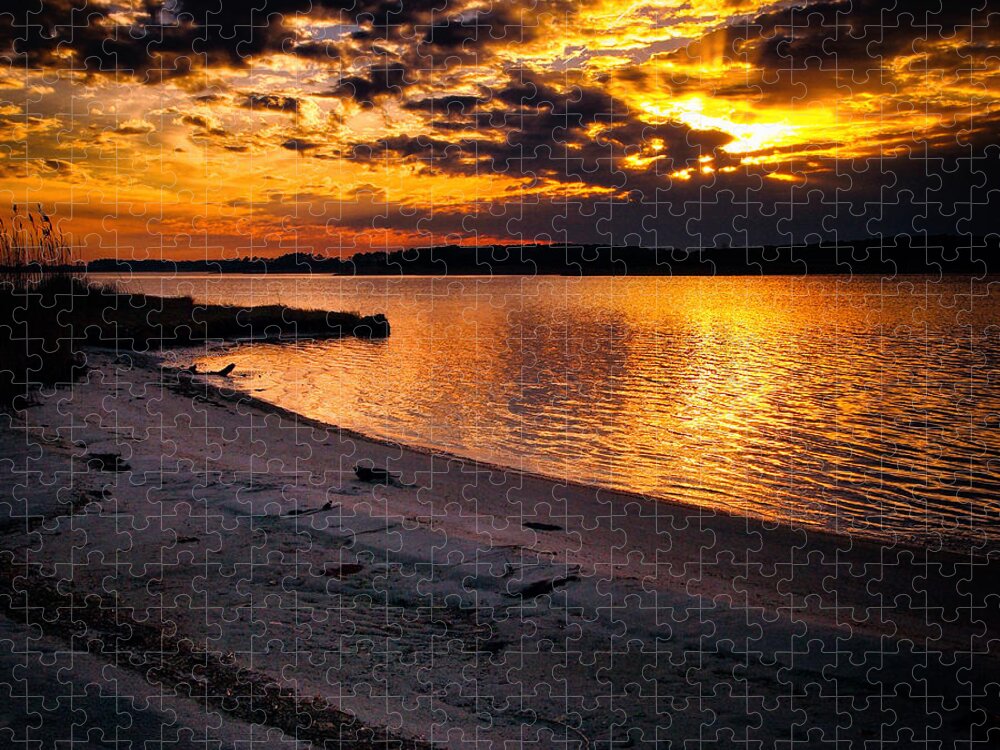 Sunset Jigsaw Puzzle featuring the photograph Sunset Over Little Assawoman Bay by Bill Swartwout