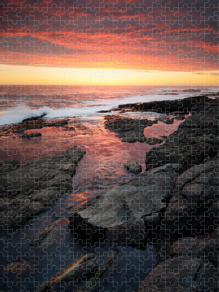 Ocean Jigsaw Puzzle featuring the photograph Sunset over rocky coastline by Johan Swanepoel