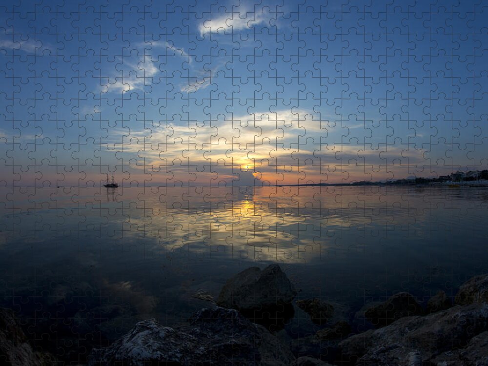 Digital Print Jigsaw Puzzle featuring the photograph Sunset over the Mediterranean Sea by Tony Mills