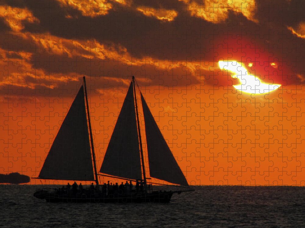 Sunset Jigsaw Puzzle featuring the photograph Key West Sunset Sail 3 by Bob Slitzan