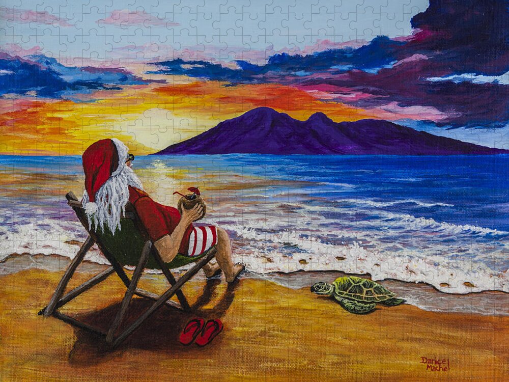 Sunset Santa Jigsaw Puzzle featuring the painting Sunset Santa by Darice Machel McGuire
