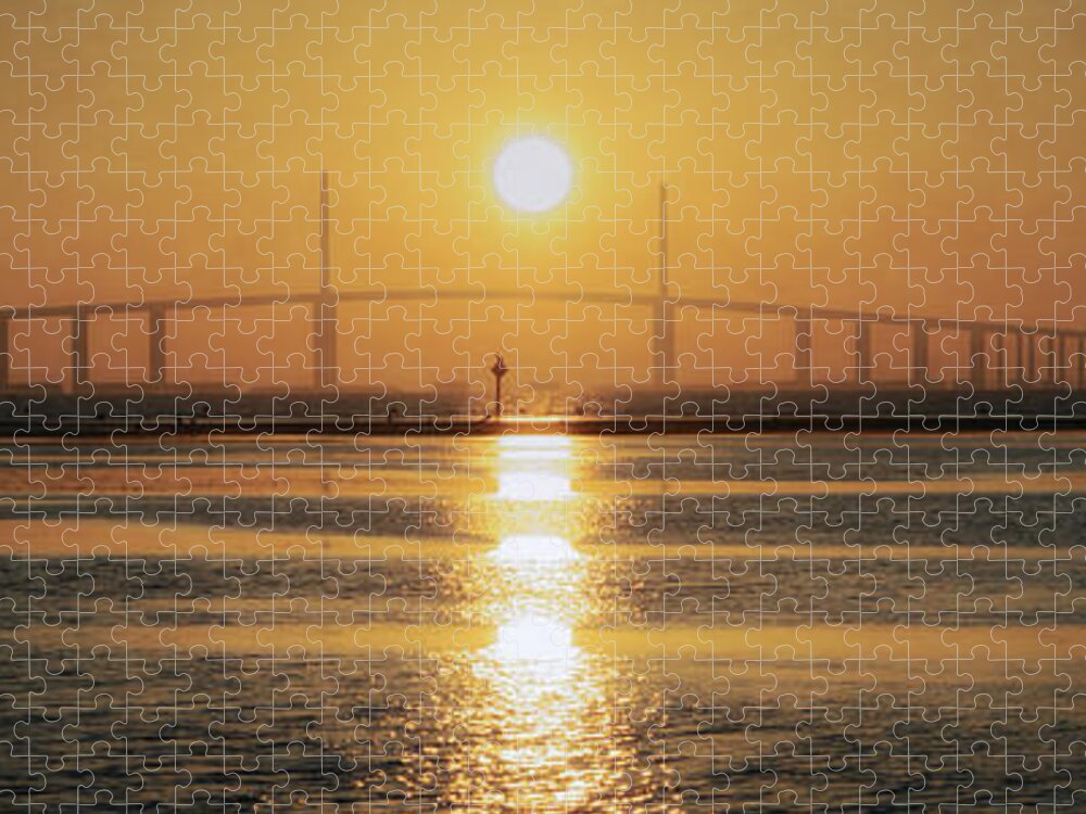 Sunshine Skyway Bridge Jigsaw Puzzle featuring the photograph Sunshine Skyway Bridge Sunrise by Steven Sparks