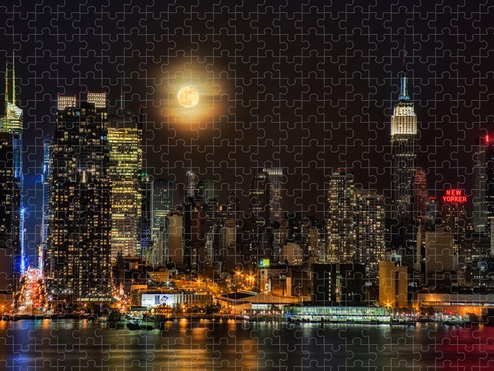 Empire State Building Jigsaw Puzzle featuring the photograph Super Moon Over NYC by Susan Candelario