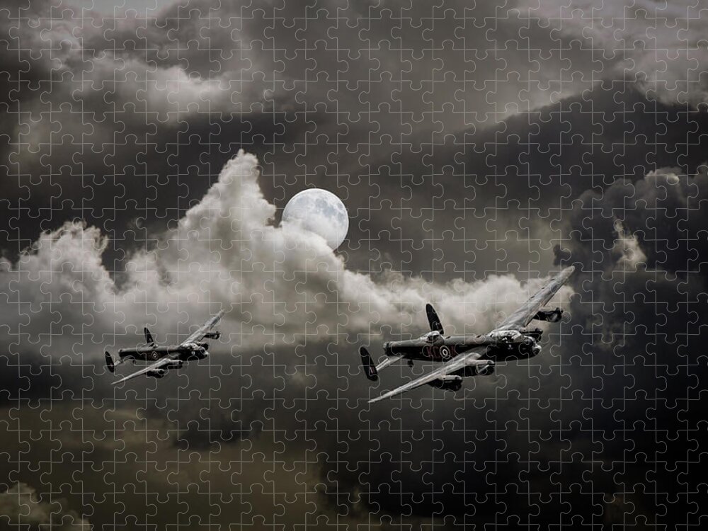 Two Lancasters Jigsaw Puzzle featuring the photograph Supermoon Lancasters by Gary Eason