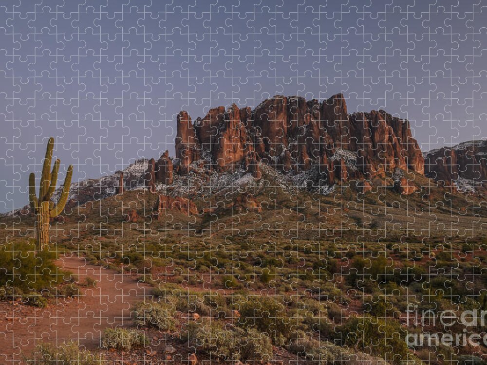 Superstition Mountains Jigsaw Puzzle featuring the photograph Superstition Mountains Winter Sunset by Tamara Becker