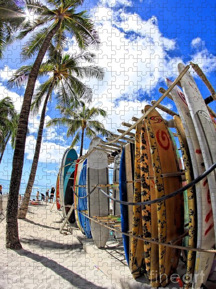 Hawaii Jigsaw Puzzle featuring the photograph Surf and Sun Waikiki by DJ Florek