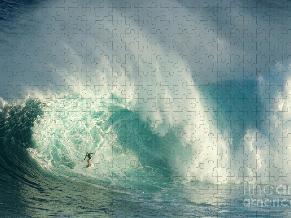 Surf Jigsaw Puzzle featuring the photograph Surfing Jaws 3 Display Of Courage by Bob Christopher