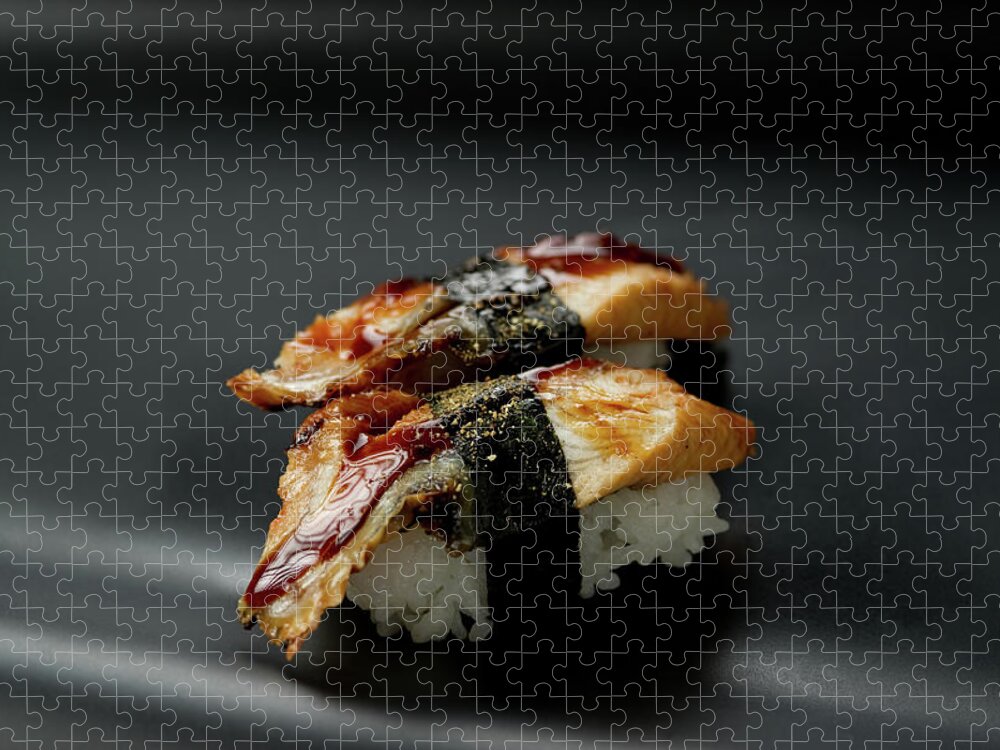 Black Background Jigsaw Puzzle featuring the photograph Sushi Unagi by Ryouchin