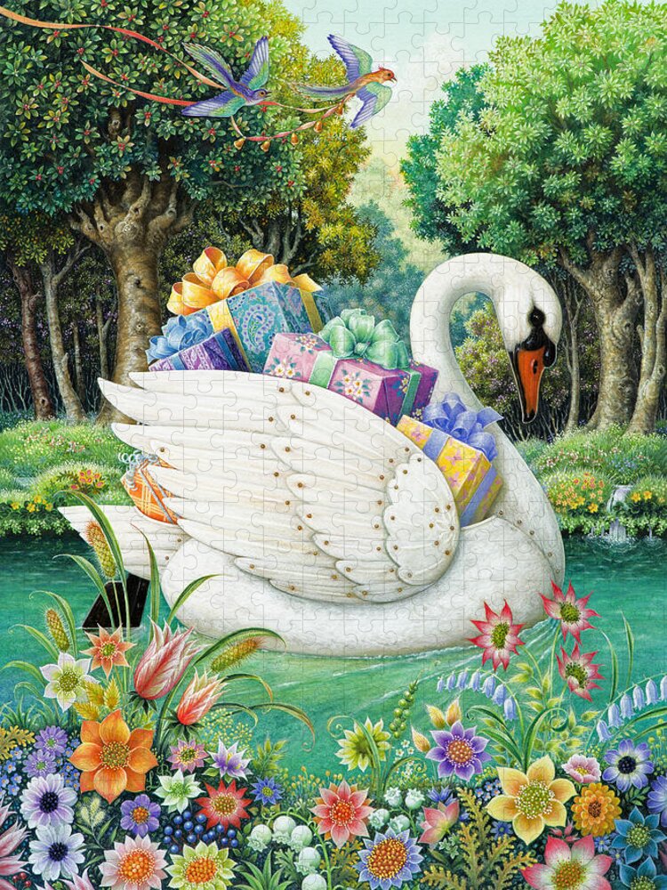 Birthday Jigsaw Puzzle featuring the painting Swan Boat by Lynn Bywaters
