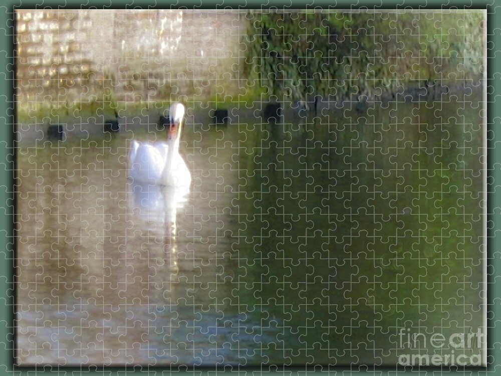Swan In The Canal Jigsaw Puzzle featuring the photograph Swan in the Canal by Victoria Harrington