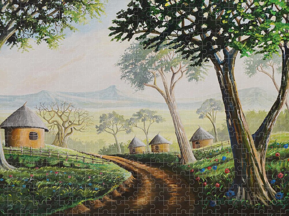 Home Jigsaw Puzzle featuring the painting Sweet Home by Anthony Mwangi