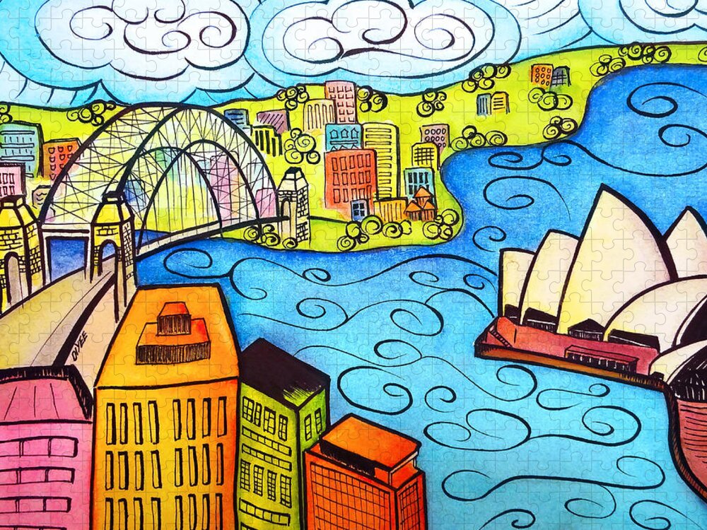 Sydney Jigsaw Puzzle featuring the painting Sydney Harbour by Oiyee At Oystudio