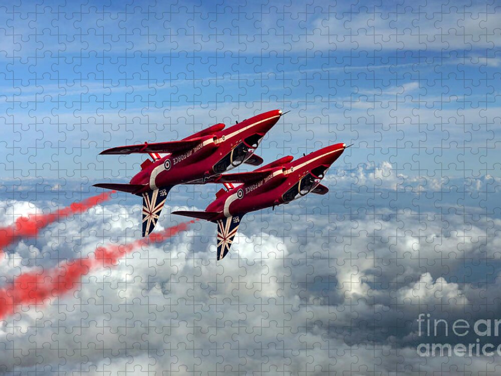 Red Arrows Jigsaw Puzzle featuring the digital art Synchro Pair by Airpower Art