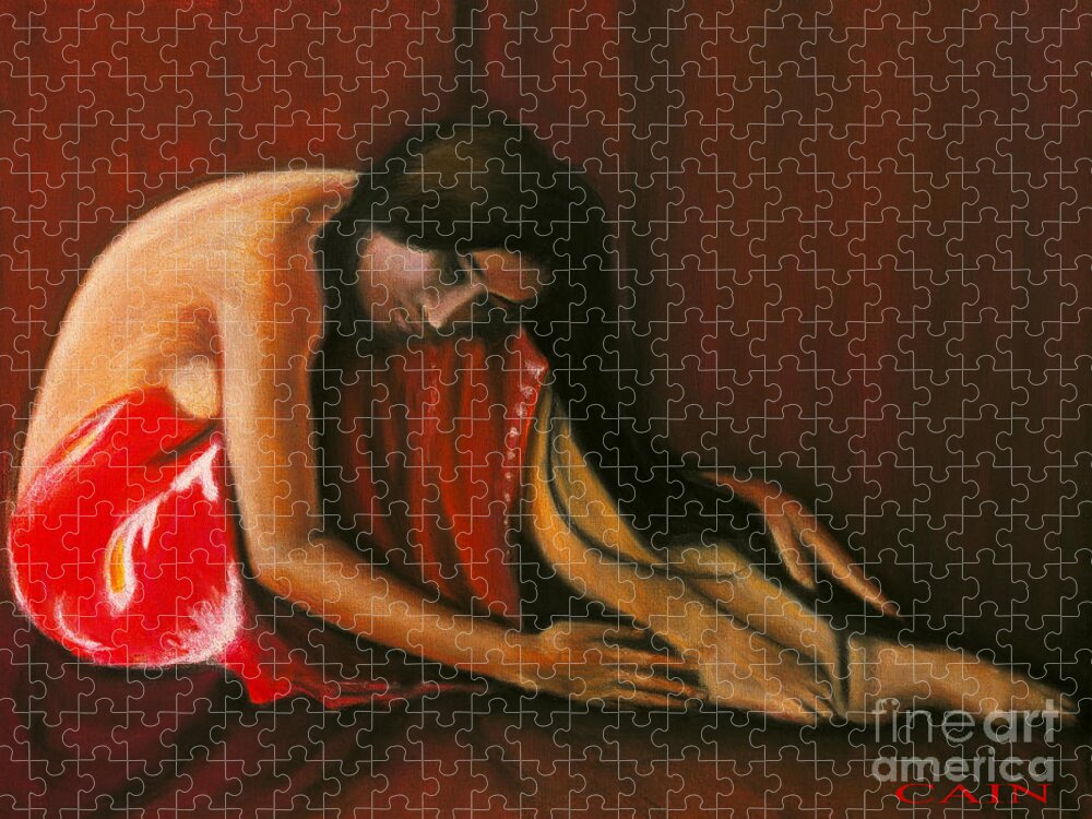 Woman In Red Dress Jigsaw Puzzle featuring the painting Tahiti Woman Art Print by William Cain