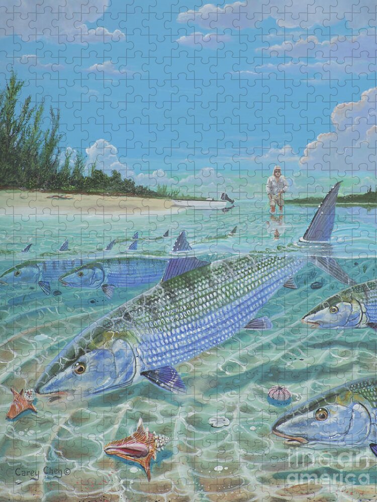 Bonefish Jigsaw Puzzle featuring the painting Tailing Bonefish In003 by Carey Chen