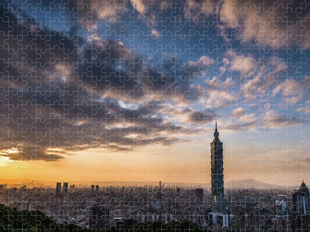 Taiwan Jigsaw Puzzle featuring the photograph Taipei Sunset by Taipei, Taiwan By Balmung